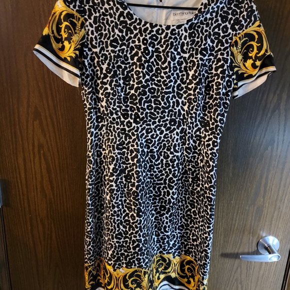 Bloomingdale's Black & Gold Animal Print Petite Silk Dress 6P - Picture 6 of 13
